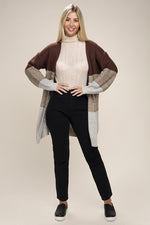 Color Block Open Front  Cardigan