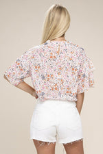 Floral chiffon flouse with lace trim