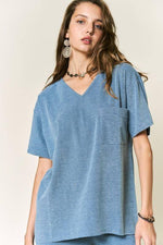 Petal Dew Solid V Neck Short Sleeve Loose Fit T-Shirt