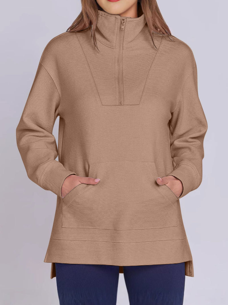 Nellie Textured High-Low Quarter Sweatshirt