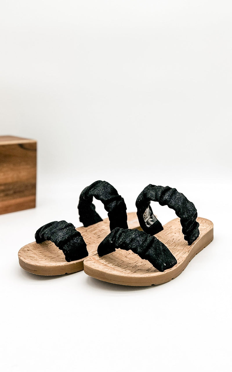 Corkys Iced Tea Sandal in Black Metallic