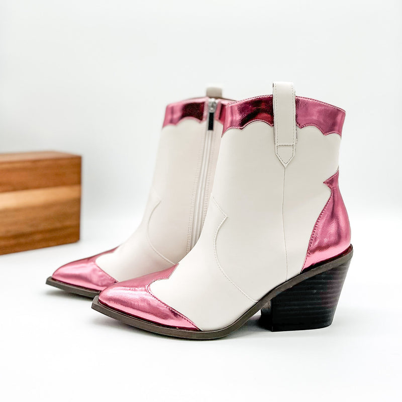 Corkys One Chance Ankle Boot in Pink and White