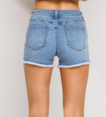 Exposed Button Shorts with Fray Hem