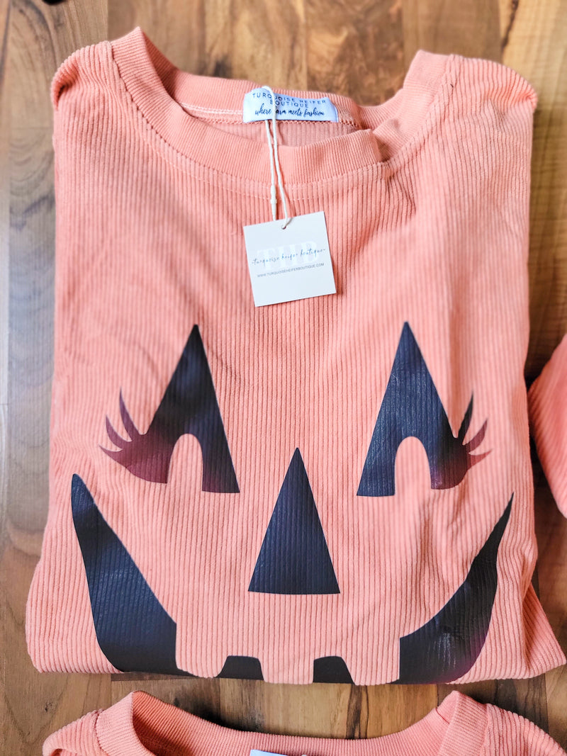 Jack-O-Lantern Pumpkin Corded Crewneck Sweatshirt