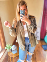 Kaycee Olive Button Down Shacket Cardigan