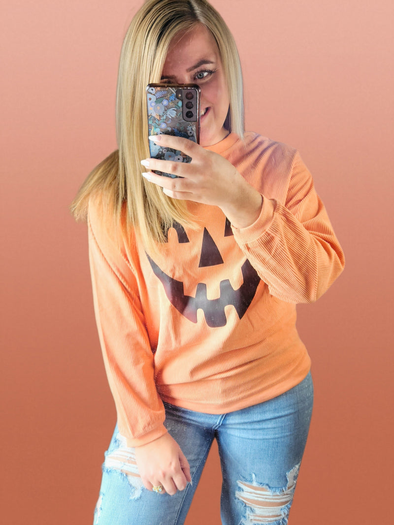 Jack-O-Lantern Pumpkin Corded Crewneck Sweatshirt