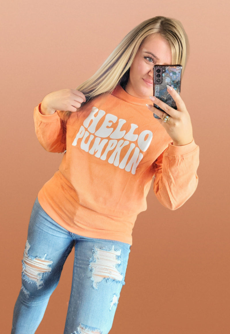 Hello Pumpkin Corded Crewneck Sweatshirt
