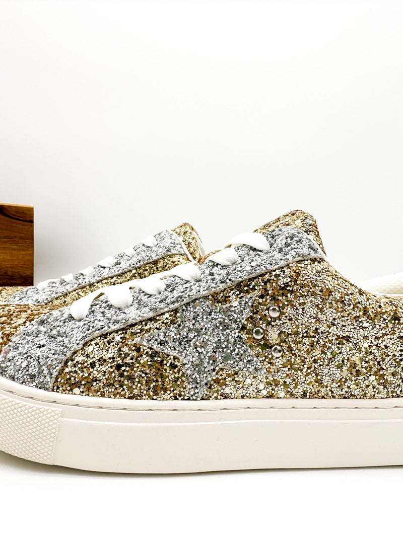 Corkys Supernova Sneaker in Gold and Silver Glitter