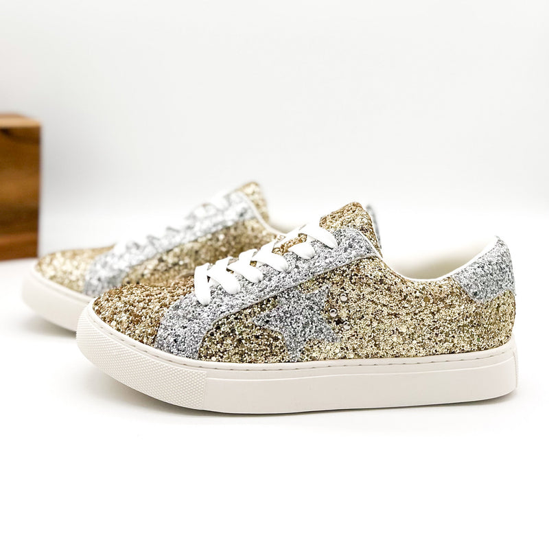 Corkys Supernova Sneaker in Gold and Silver Glitter