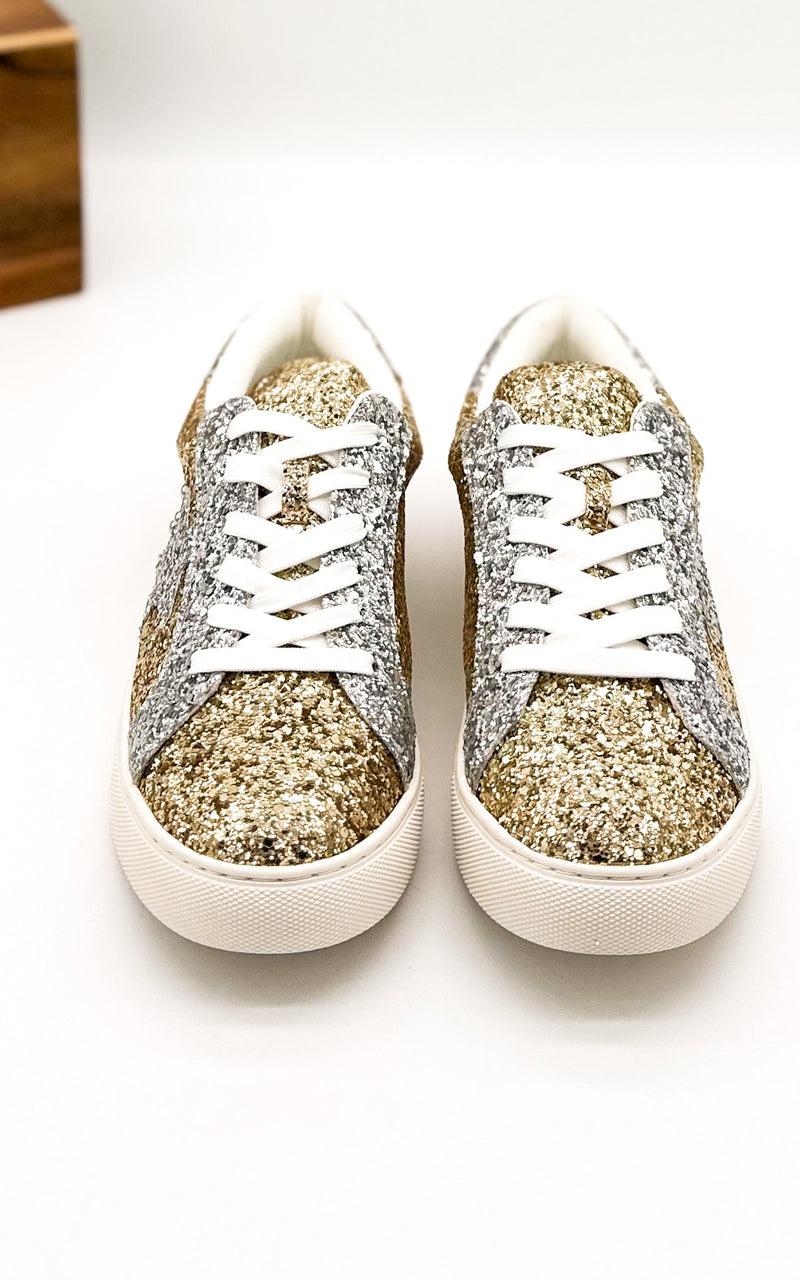 Corkys Supernova Sneaker in Gold and Silver Glitter