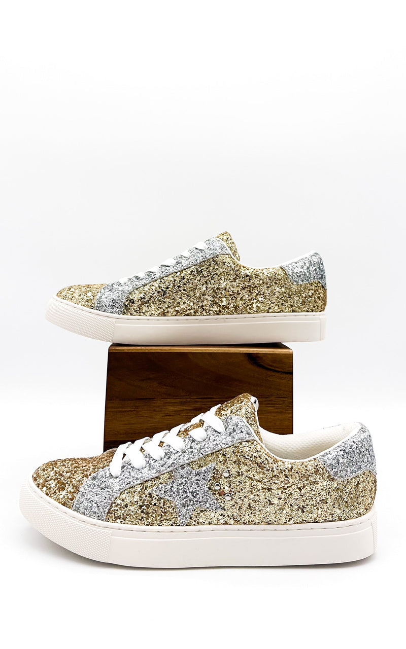 Corkys Supernova Sneaker in Gold and Silver Glitter