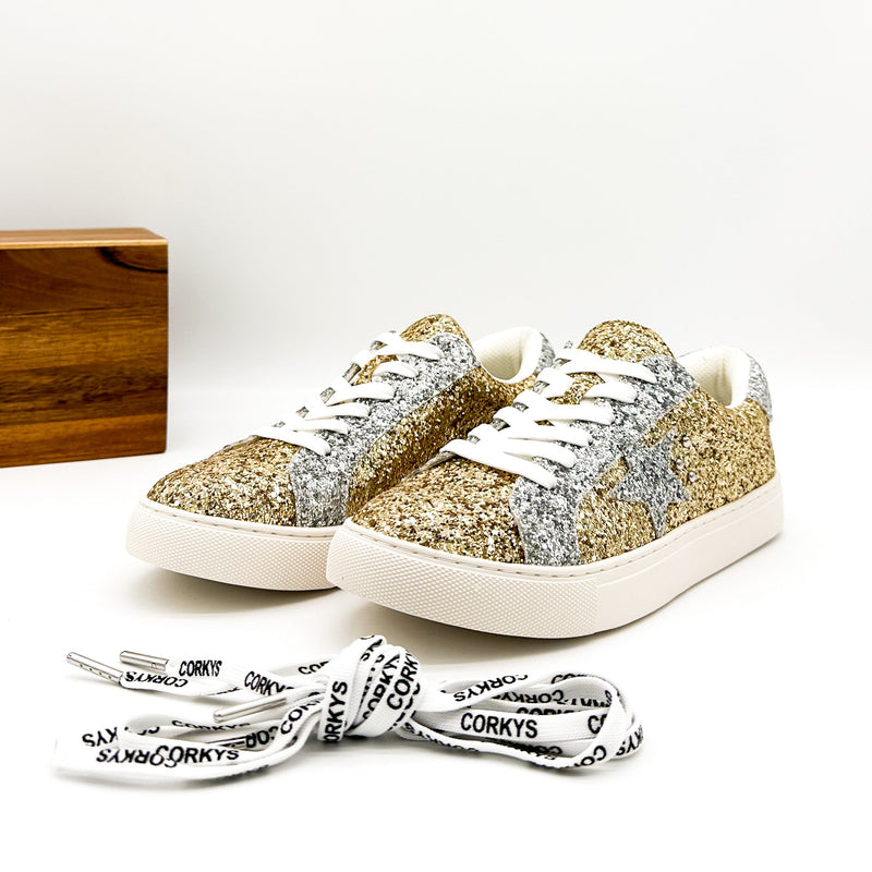 Corkys Supernova Sneaker in Gold and Silver Glitter