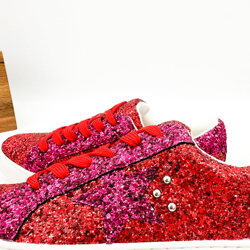 Corkys Supernova Sneaker in Red and Fuchsia Glitter