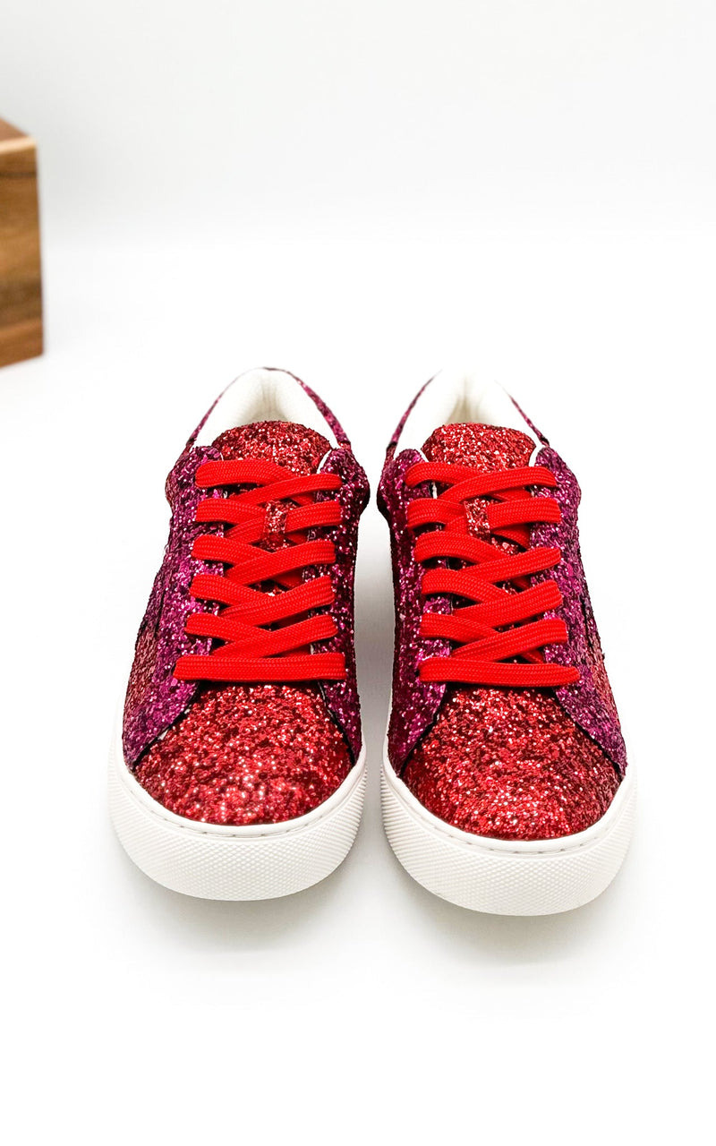 Corkys Supernova Sneaker in Red and Fuchsia Glitter