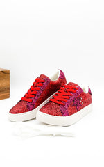 Corkys Supernova Sneaker in Red and Fuchsia Glitter