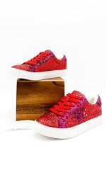 Corkys Supernova Sneaker in Red and Fuchsia Glitter