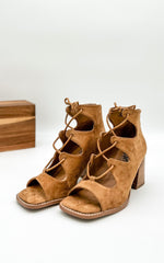 Corkys Wally Heeled Sandal in Camel Suede