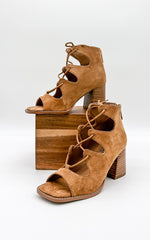 Corkys Wally Heeled Sandal in Camel Suede