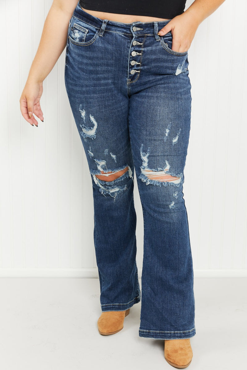 Judy Blue Ophelia Mid-Rise Destroyed Flare Jeans