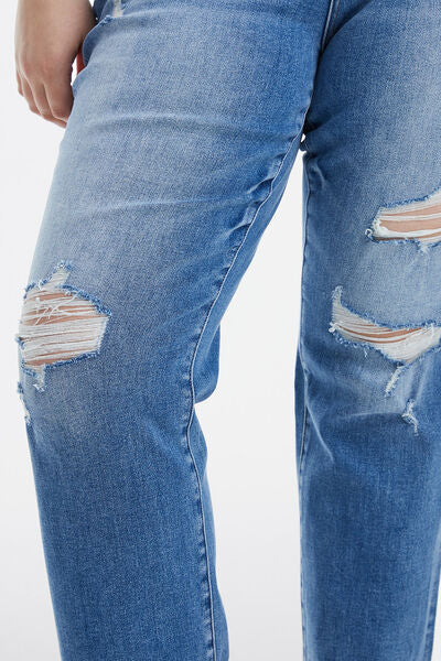 BAYEAS Mid Waist Distressed Ripped Straight Jeans