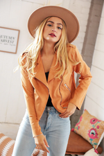 Camel Faux Suede Cropped Moto Jacket