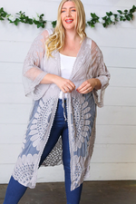 Light Grey Crochet Lace Scallop Kimono