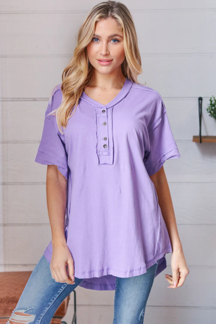 Lilac Cotton Button Down Placard Out Seam Top