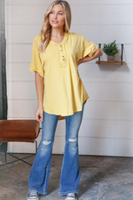 Yellow Cotton Button Down Placard Out Seam Top