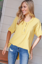 Yellow Cotton Button Down Placard Out Seam Top