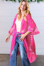 Fuchsia Crochet Lace Scallop Kimono