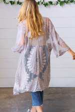 Light Grey Crochet Lace Scallop Kimono