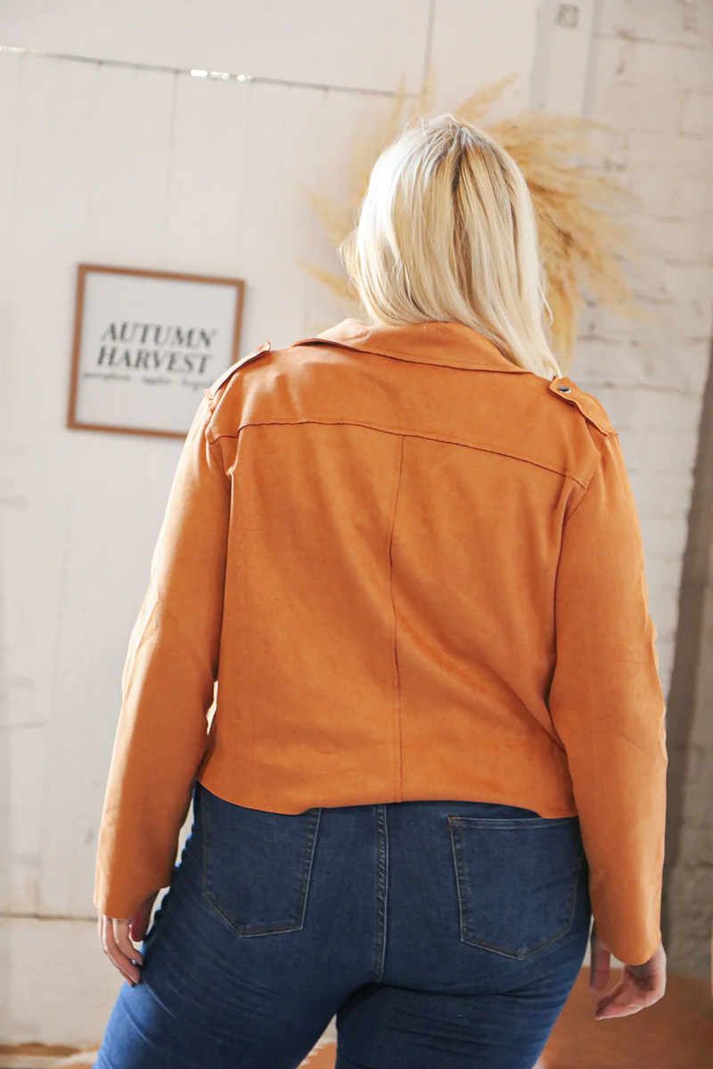 Camel Faux Suede Cropped Moto Jacket