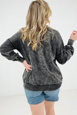 Ash Black Acid Wash Raw Edge Pullover