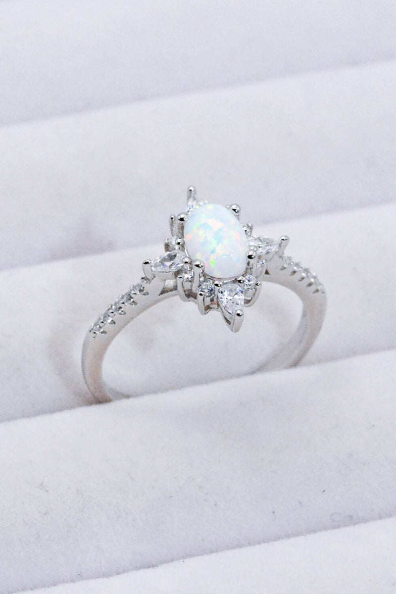 Platinum-Plated Opal and Zircon Ring