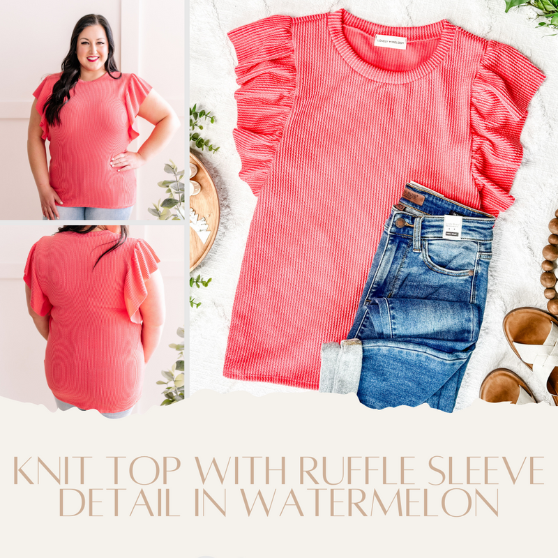 Knit Top With Ruffle Sleeve Detail In Watermelon