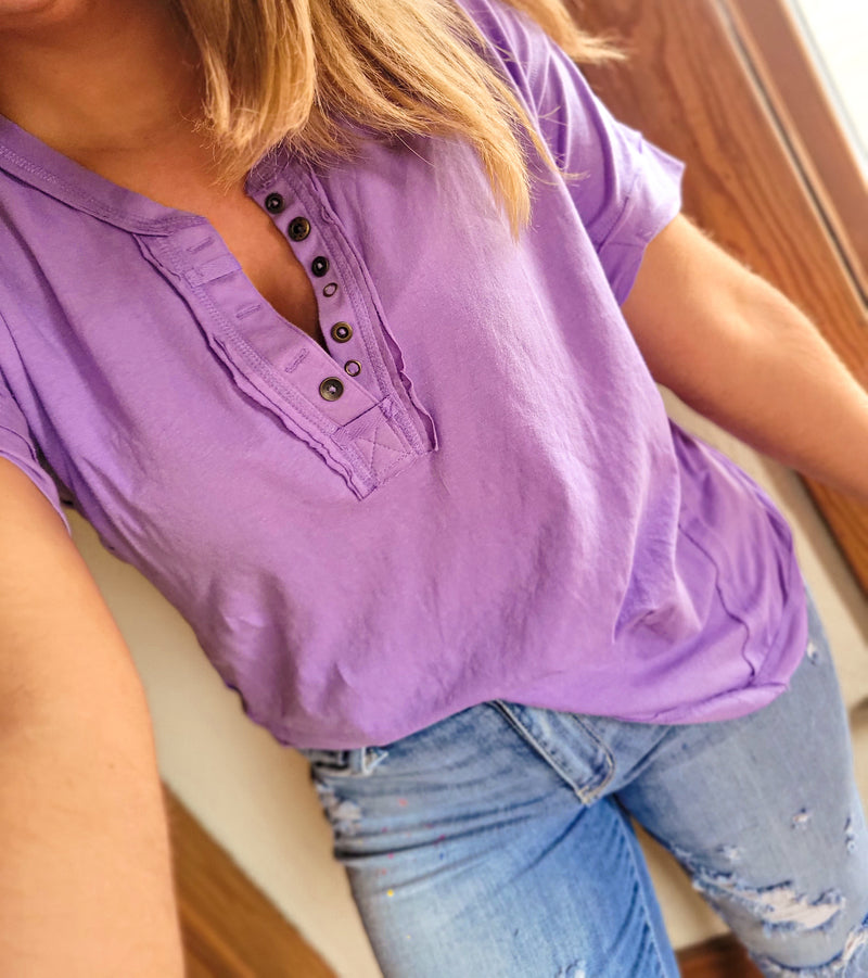 Lilac Cotton Button Down Placard Out Seam Top