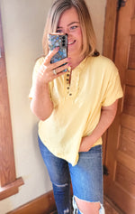 Yellow Cotton Button Down Placard Out Seam Top