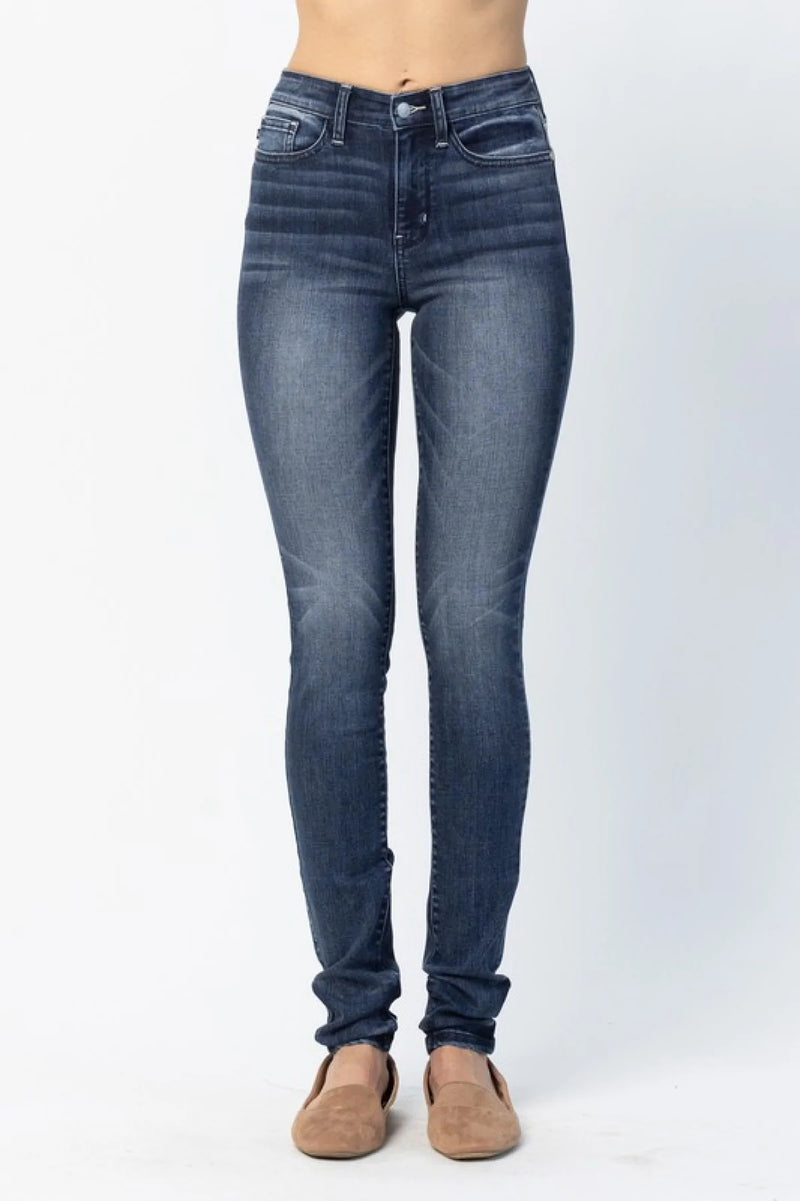 Judy Blue "Olivia" Mid-Rise Long Inseam Pin Tack Skinny Jeans