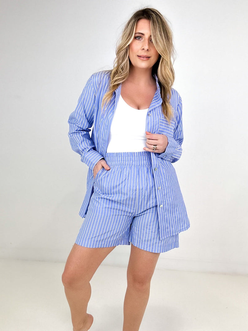 Mountains of Chic Striped Button Down and Shorts Set