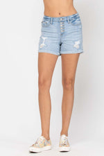 Judy Blue High Waist Cuffed Button-Fly Destroyed Denim Shorts