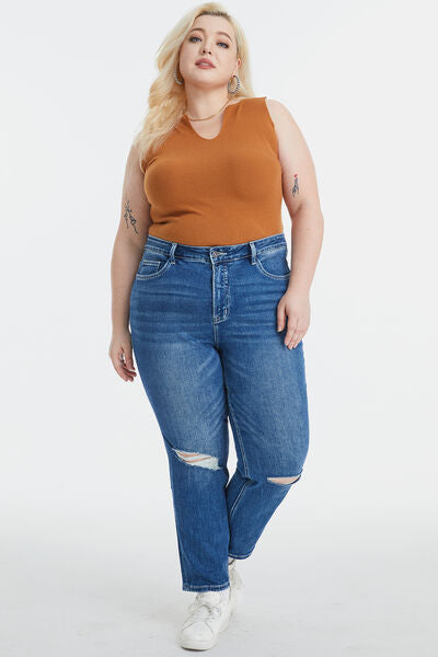 BAYEAS High Waist Distressed Washed Cropped Mom Jeans