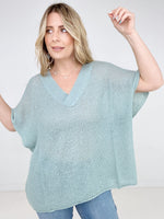 Zenana "Carrie" Oversized V-Neck Sheer Knit Top