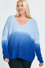 Davi & Dani Color Block V Neck Long Sleeve Sweater