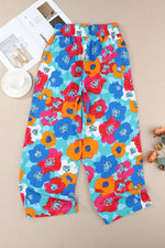 Abstract Floral Print Drawstring Wide Waistband Pants