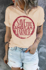 Khaki SAVE THE AMERICAN FARMER Graphic Print Tee