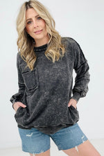 Ash Black Acid Wash Raw Edge Pullover