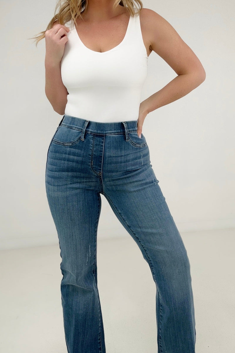 Judy Blue High Waist Elastic Waistband Pull On Bootcut Jeans