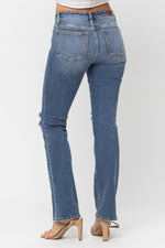Judy Blue Mid Rise w/ Pocket Tooling & Knee Destroy Bootcut Jeans