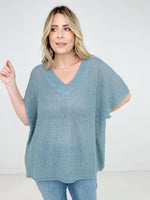 Zenana "Carrie" Oversized V-Neck Sheer Knit Top