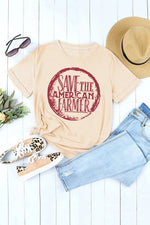 Khaki SAVE THE AMERICAN FARMER Graphic Print Tee